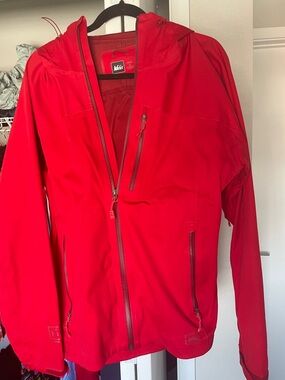 REI Men's Bright Red Hooded Softshell Jacket
